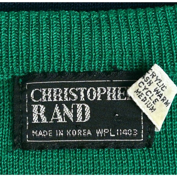 Vintage Christopher Rand Green with White Blue Chest Stripe Pullover Sweater M - Picture 10 of 12
